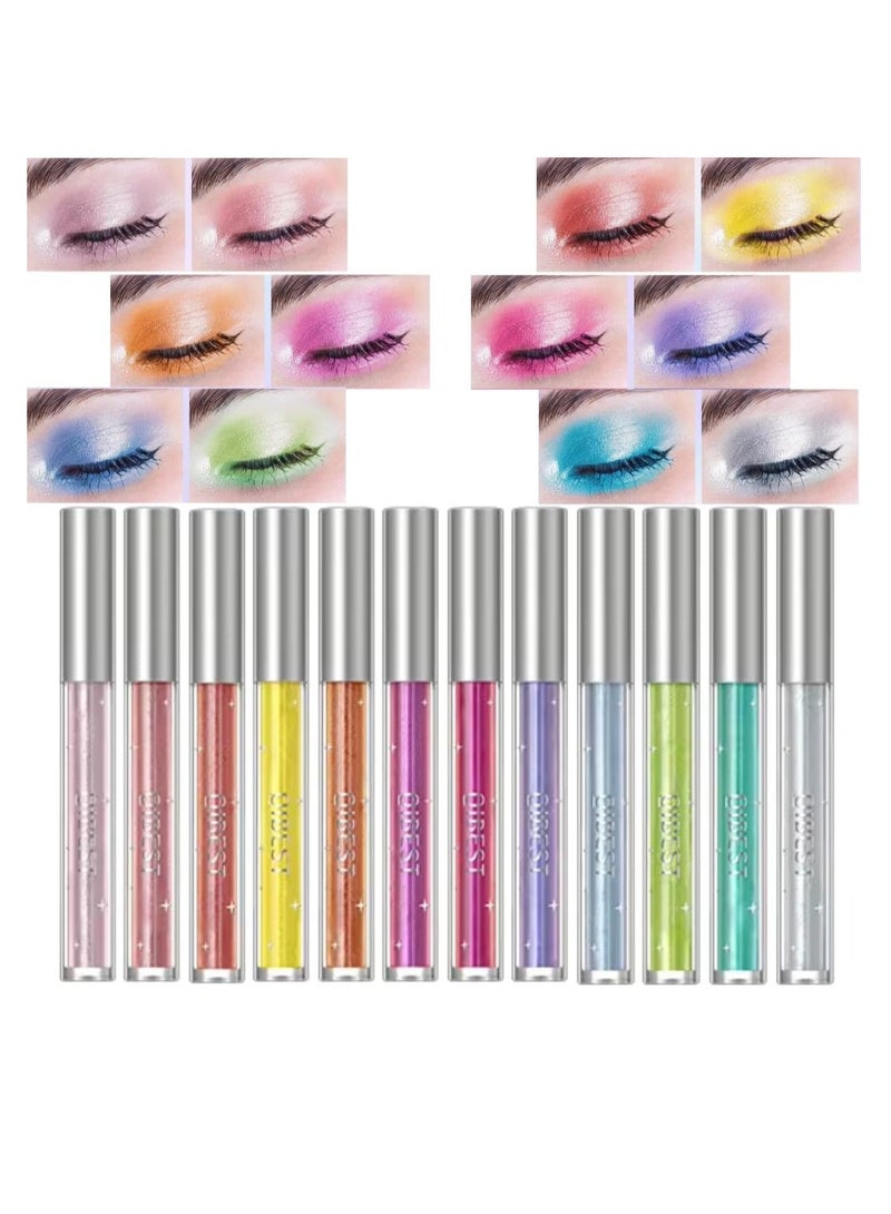 12Pcs Glitter Liquid Eyeshadow Sweatproof Makeup Set Multi Color Glitter Pressed All Highly Pigmented Blending Liquid Glitter Eyeshadow Makeup Metallic Shimmer Glitter Eyeshadow Set B