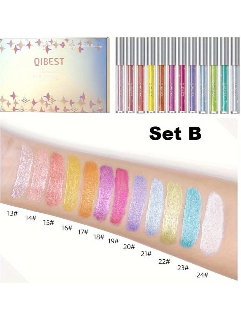 12Pcs Glitter Liquid Eyeshadow Sweatproof Makeup Set Multi Color Glitter Pressed All Highly Pigmented Blending Liquid Glitter Eyeshadow Makeup Metallic Shimmer Glitter Eyeshadow Set B