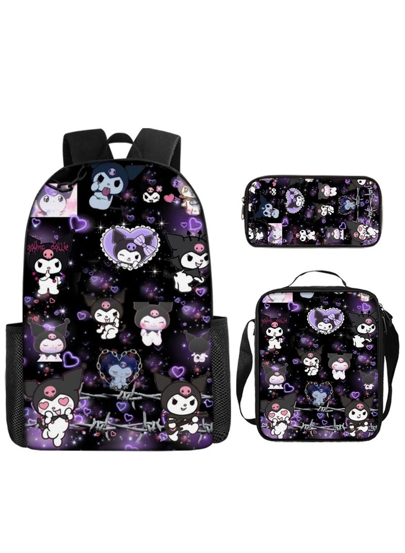 Kuromi Schoolbag Student Popular Cartoon Schoolbag Messenger Bag Pencil Case Three-Piece Set 29*16*42cm