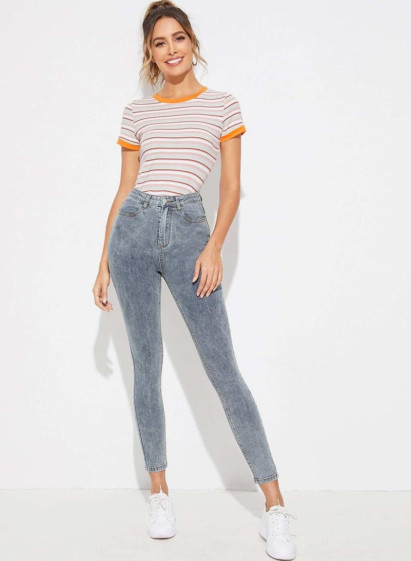 Bleach Wash Skinny Crop Jeans