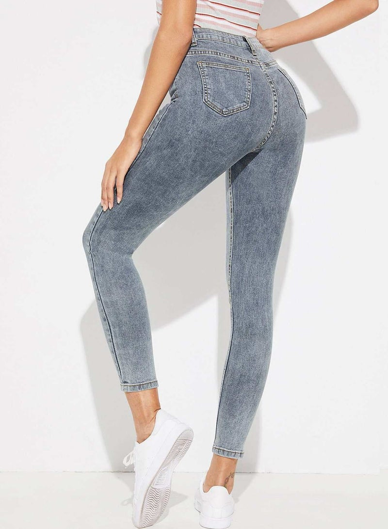 Bleach Wash Skinny Crop Jeans