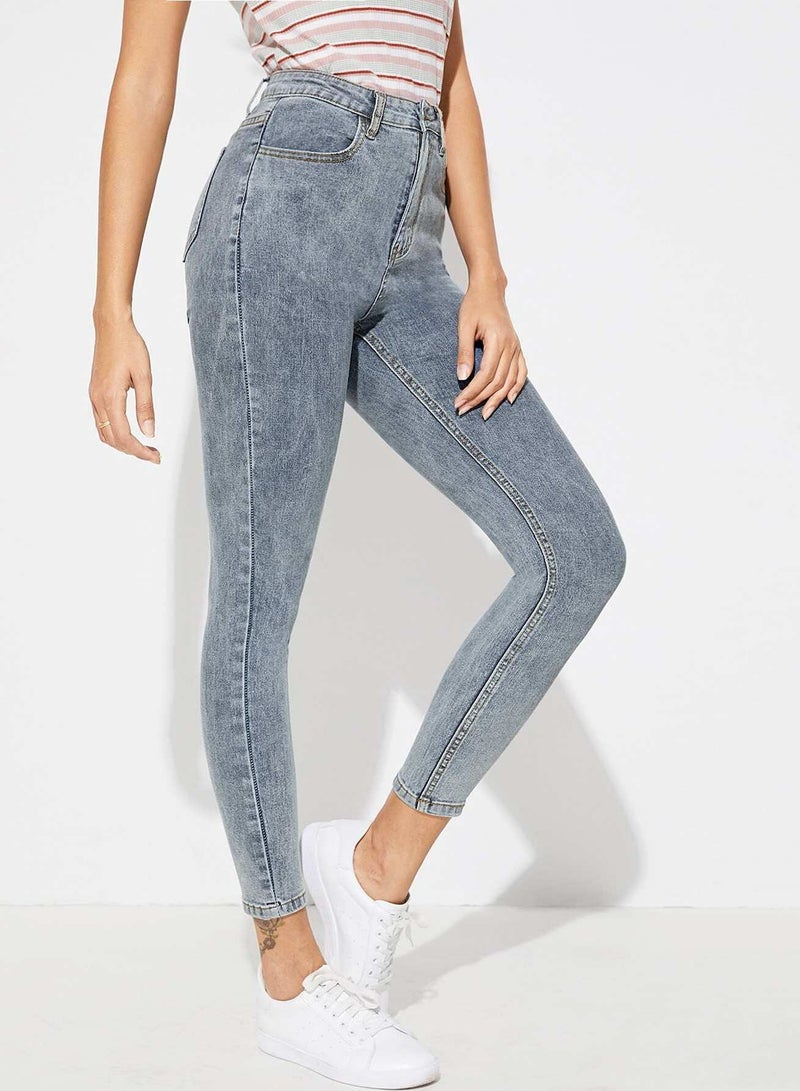 Bleach Wash Skinny Crop Jeans