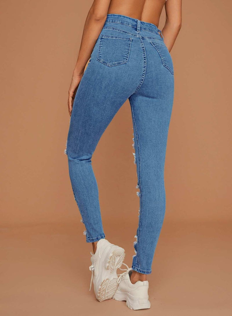 Slant Pocket Ripped Skinny Jeans