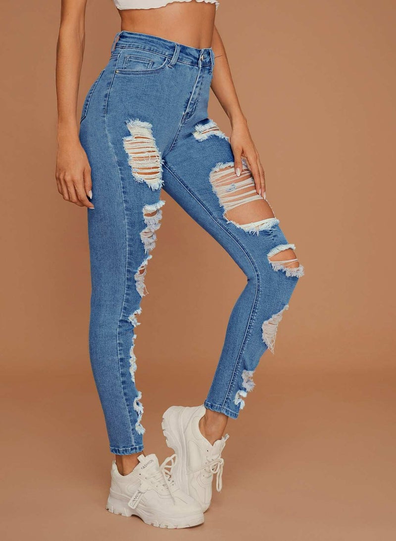 Slant Pocket Ripped Skinny Jeans