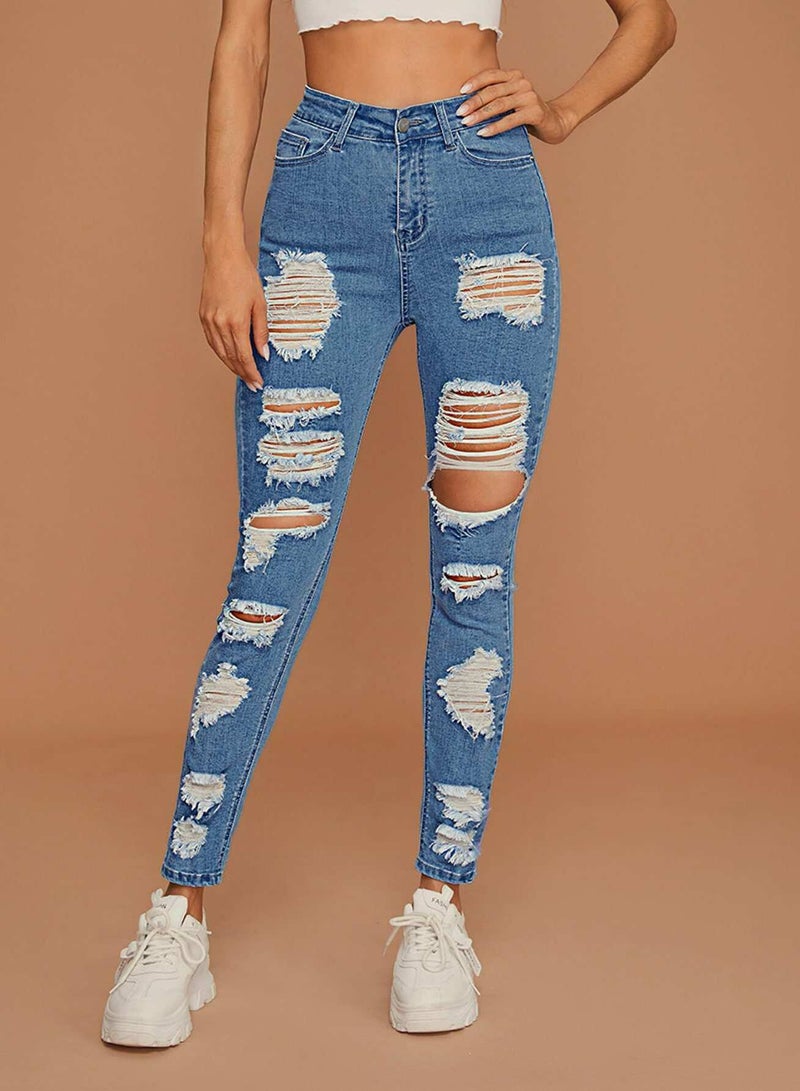 Slant Pocket Ripped Skinny Jeans