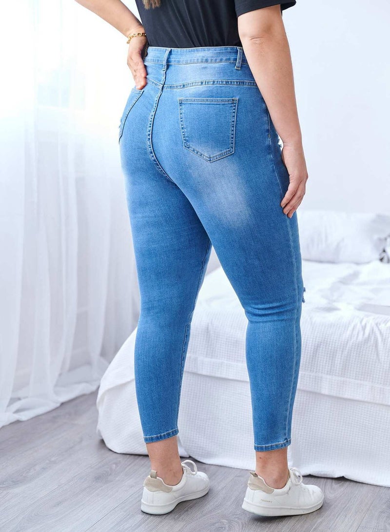 Plus Curvy High Waist Ripped Skinny Jeans