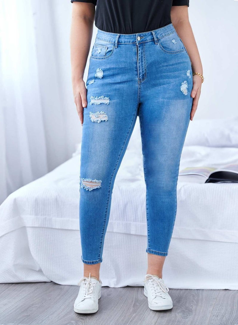 Plus Curvy High Waist Ripped Skinny Jeans