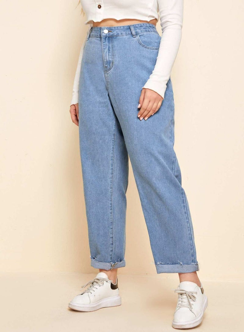 Plus High Waisted Raw-Cut Mom Jeans