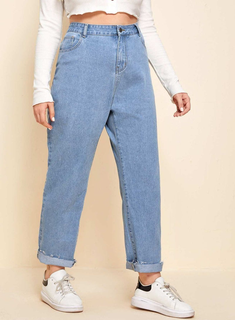 Plus High Waisted Raw-Cut Mom Jeans