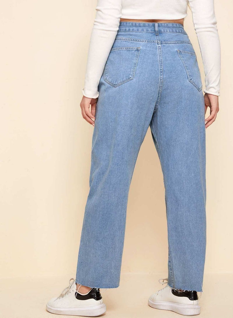 Plus High Waisted Raw-Cut Mom Jeans