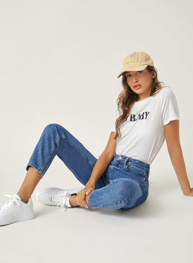 Stone Wash Middle-Waisted Mom Jeans