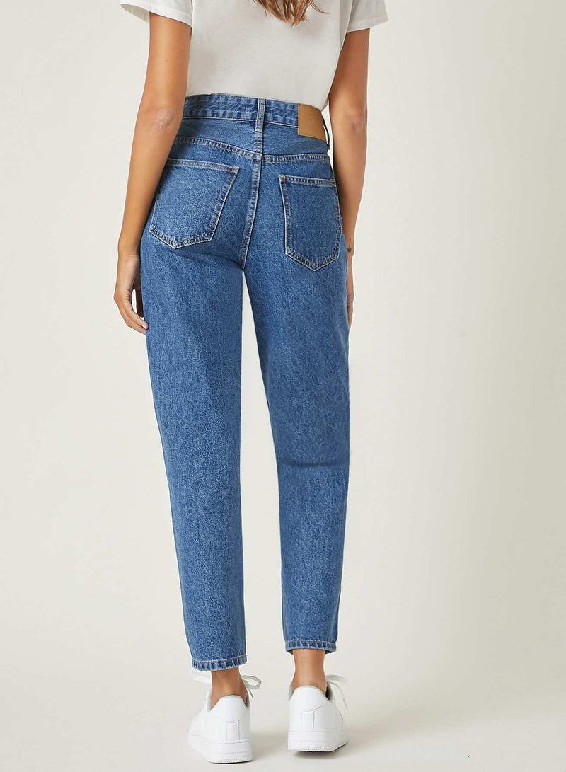 Stone Wash Middle-Waisted Mom Jeans