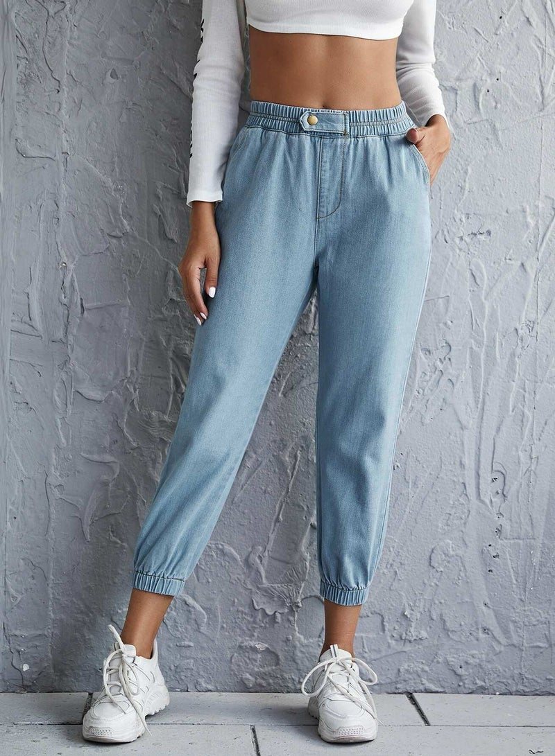 High-Waisted Slant Pocket Jogger Jeans