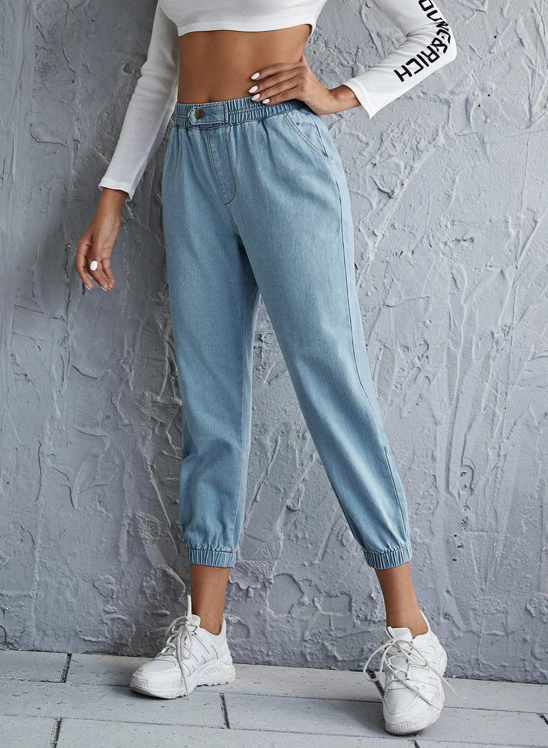 High-Waisted Slant Pocket Jogger Jeans