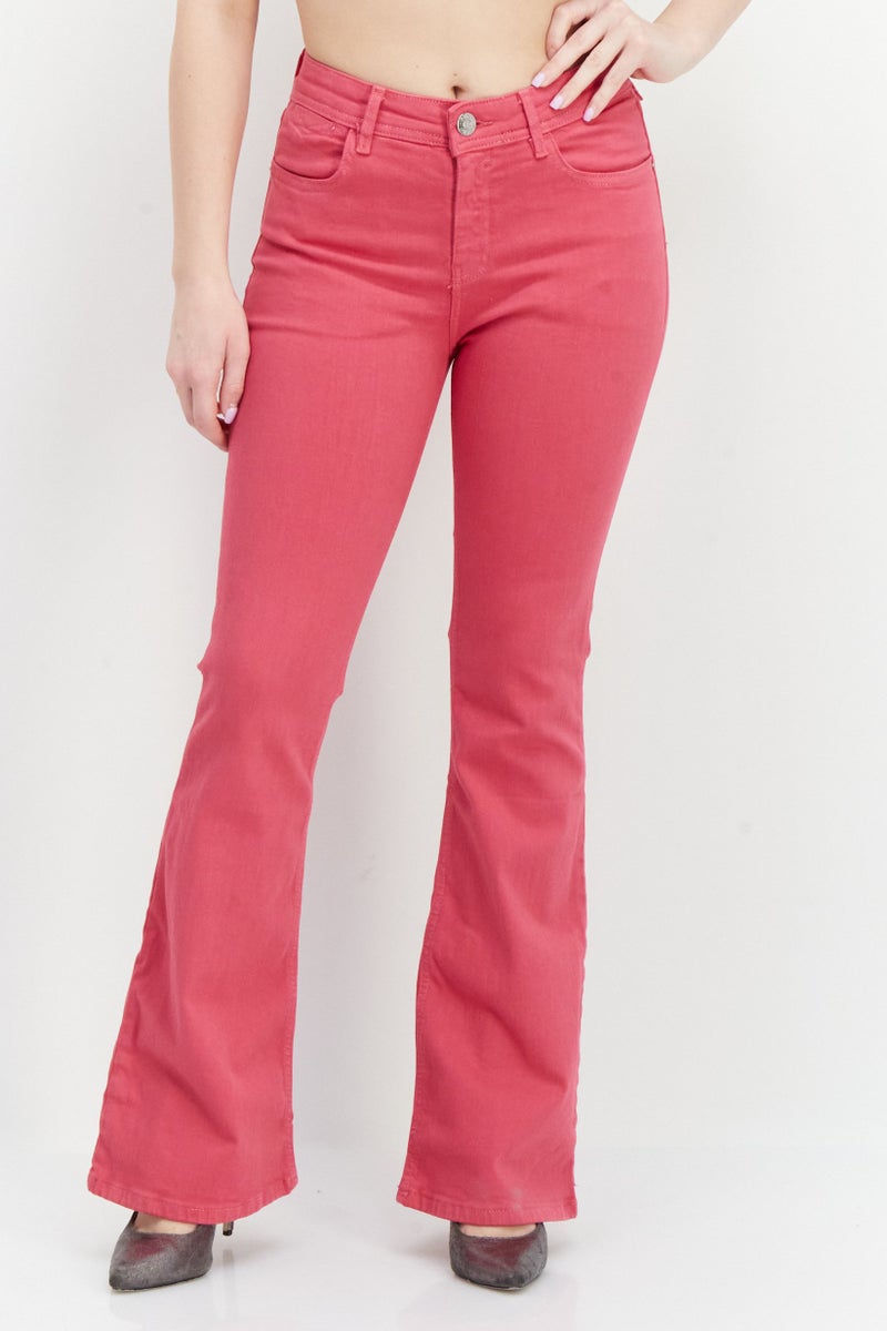 Women Regular Fit Wide Leg Washed Stretchable Jean, Pink