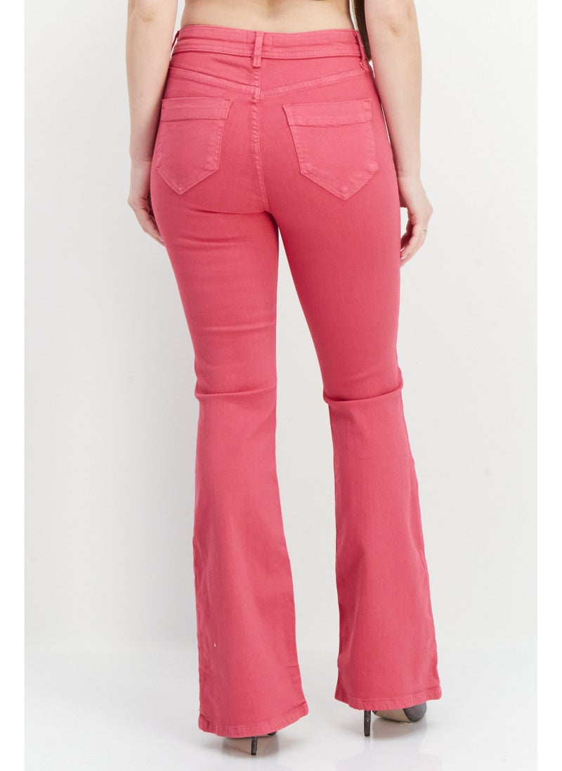 Women Regular Fit Wide Leg Washed Stretchable Jean, Pink