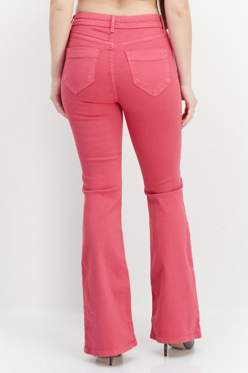 Women Regular Fit Wide Leg Washed Stretchable Jean, Pink