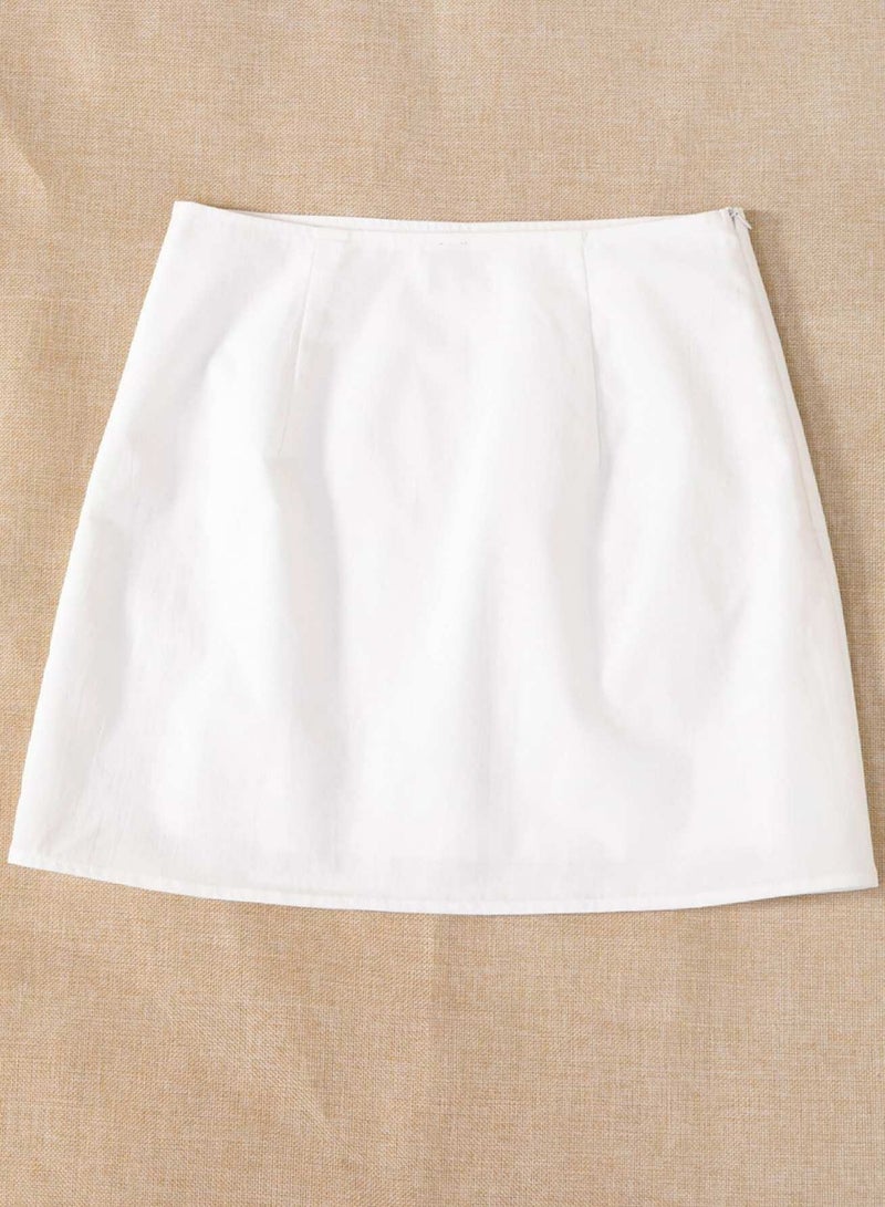 Solid Split Hem Zipper Skirt