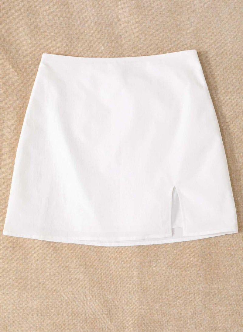 Solid Split Hem Zipper Skirt