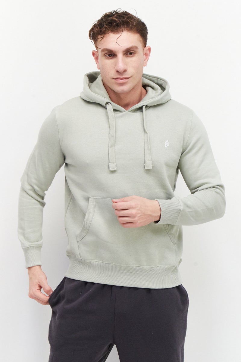 Men Hooded Long Sleeve Brand Logo Hoodie, Sage Green