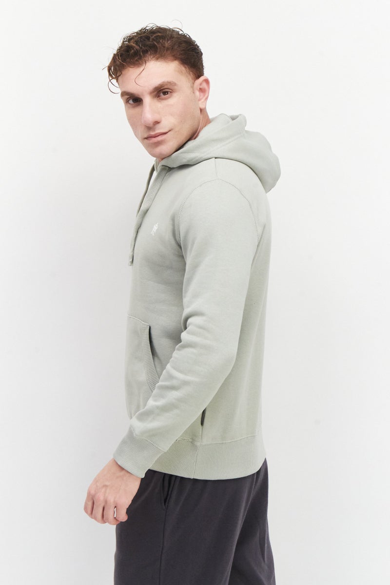 Men Hooded Long Sleeve Brand Logo Hoodie, Sage Green