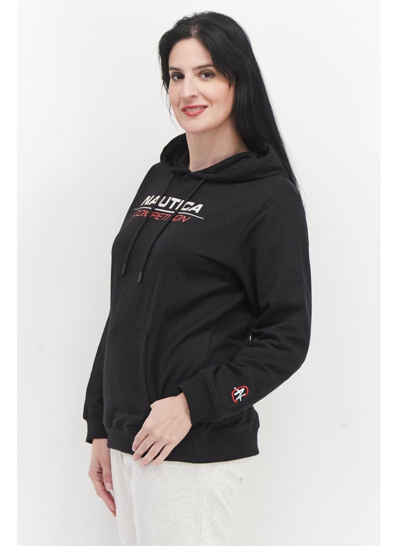 Women Hooded Neck Brand Logo Sweatshirts, Black