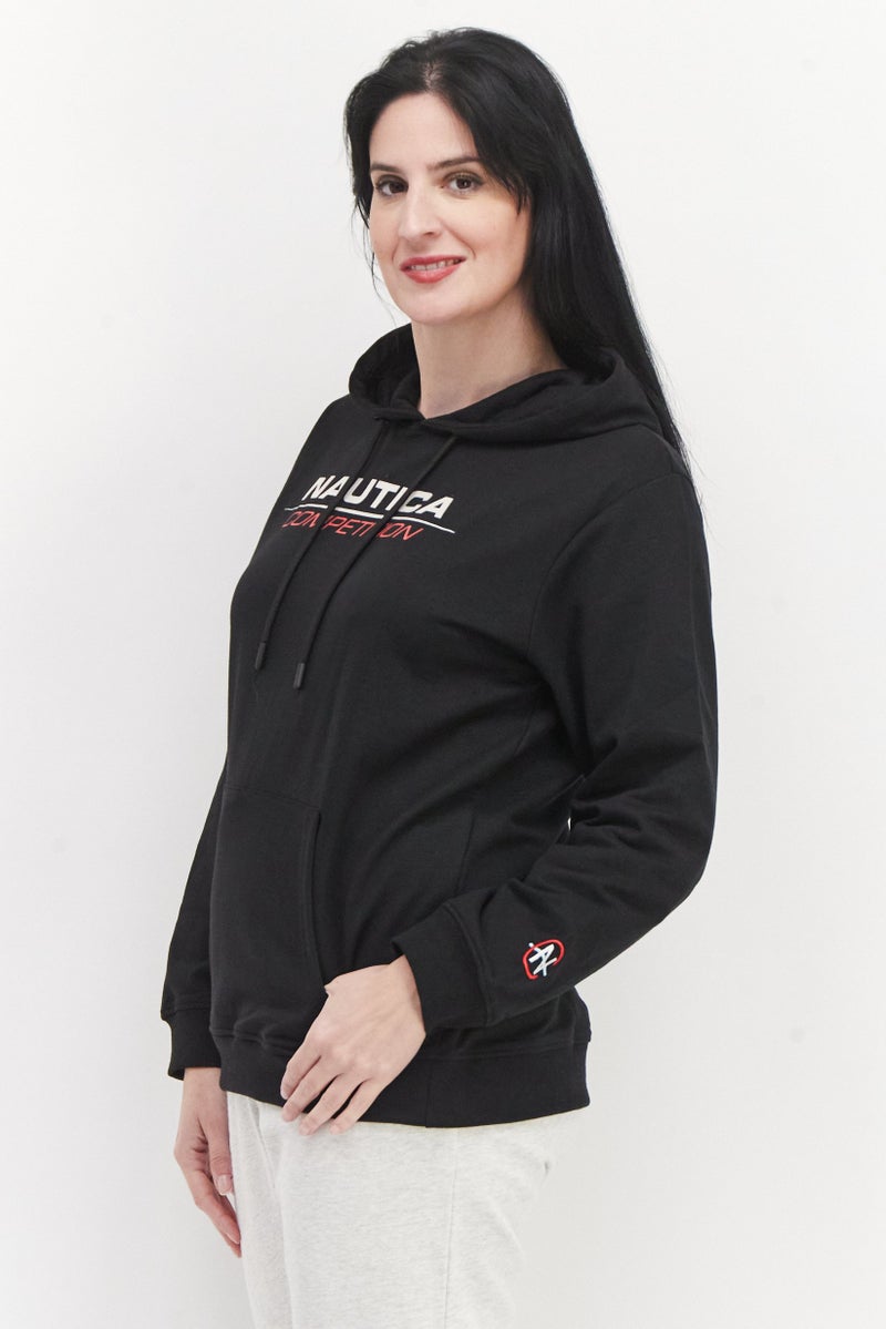 Women Hooded Neck Brand Logo Sweatshirts, Black