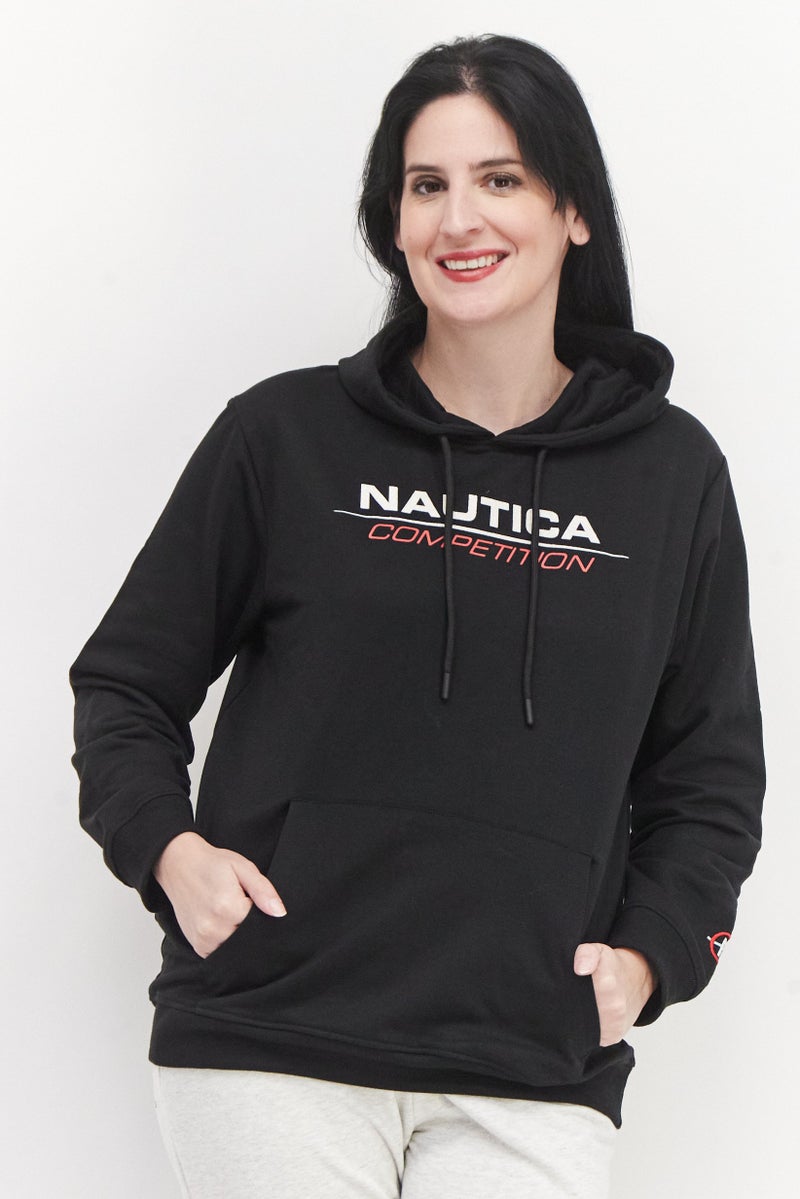 Women Hooded Neck Brand Logo Sweatshirts, Black