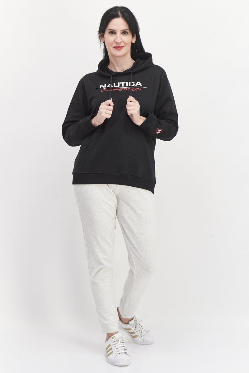 Women Hooded Neck Brand Logo Sweatshirts, Black