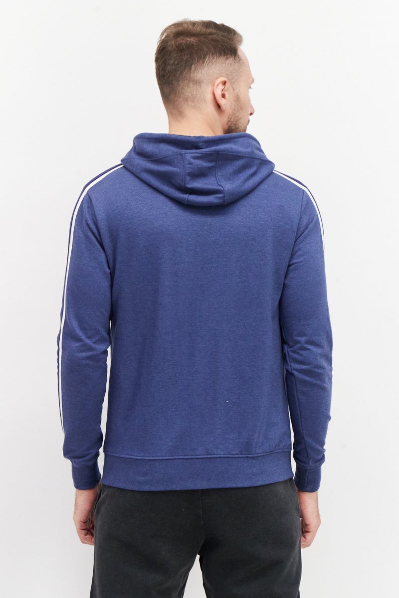Men Hooded Long Sleeve Embroidered Logo Full Zip Sweatshirts, Blue