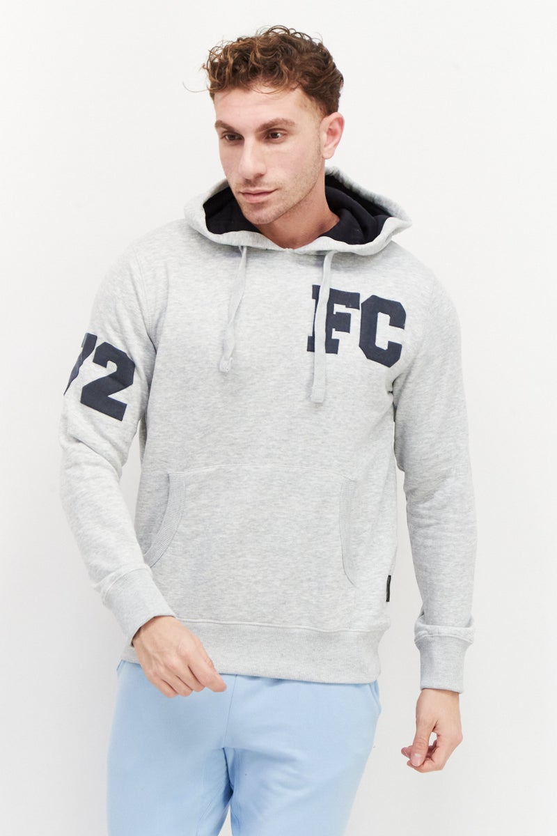 Men Hooded Long Sleeve Graphic Sweatshirt, Grey