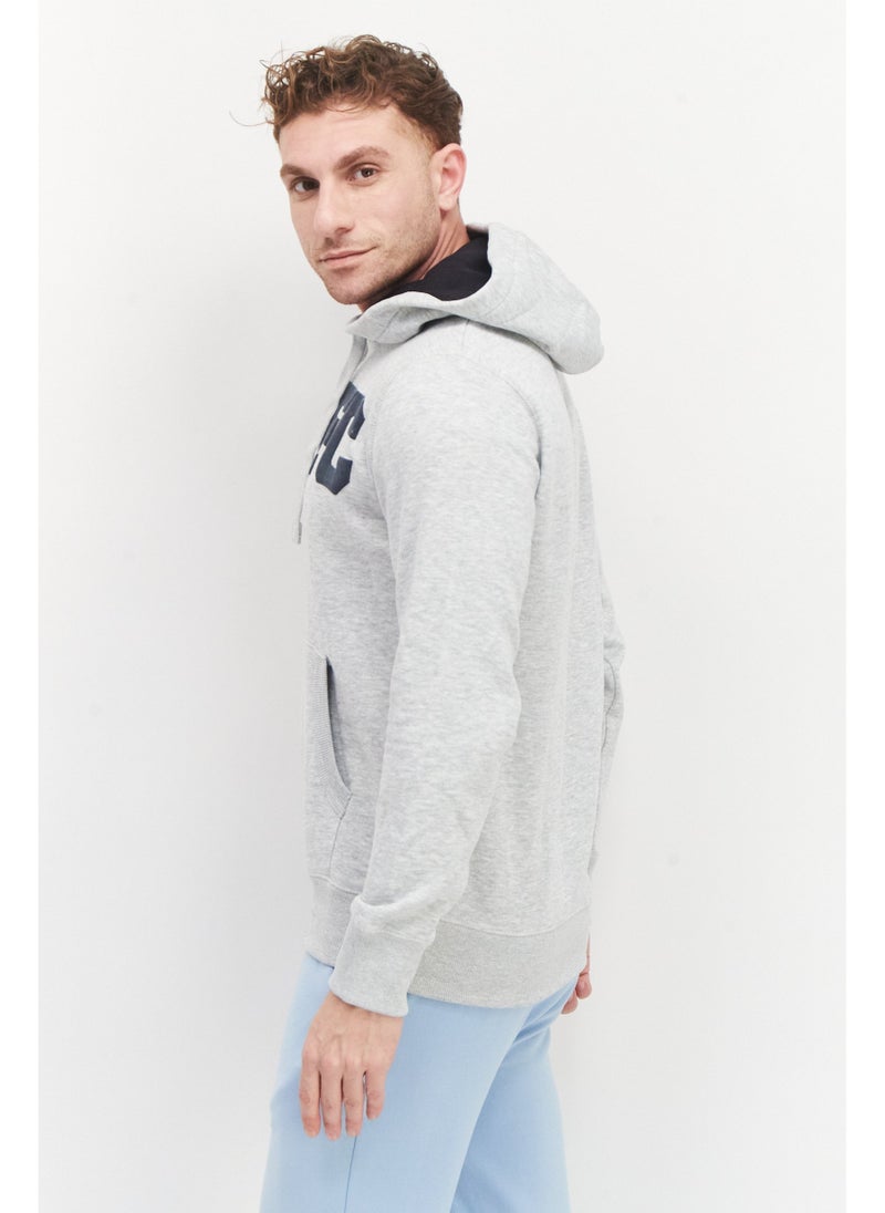 Men Hooded Long Sleeve Graphic Sweatshirt, Grey