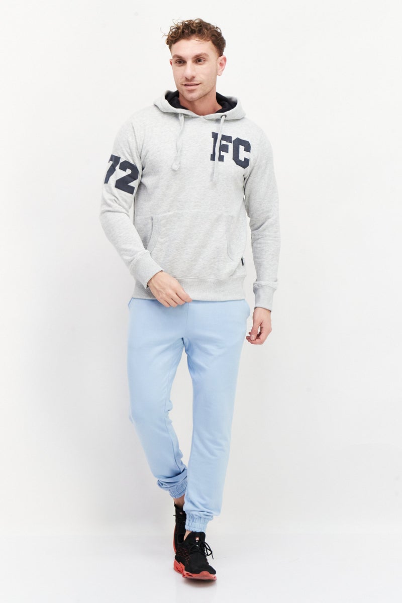 Men Hooded Long Sleeve Graphic Sweatshirt, Grey