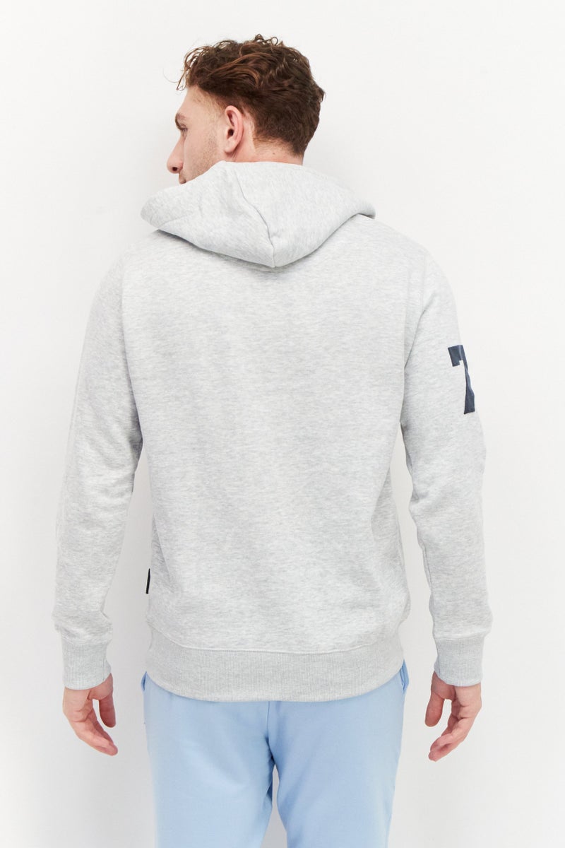 Men Hooded Long Sleeve Graphic Sweatshirt, Grey
