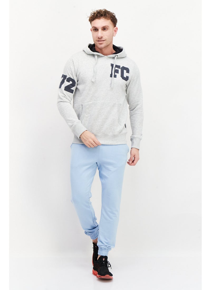 Men Hooded Long Sleeve Graphic Sweatshirt, Grey