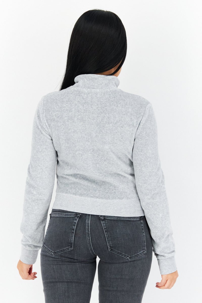 Women Mock Neck Long Sleeves Heather Sweatshirt, Grey Heather