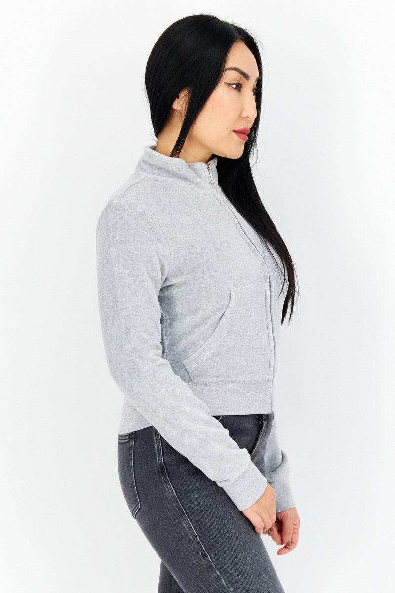 Women Mock Neck Long Sleeves Heather Sweatshirt, Grey Heather