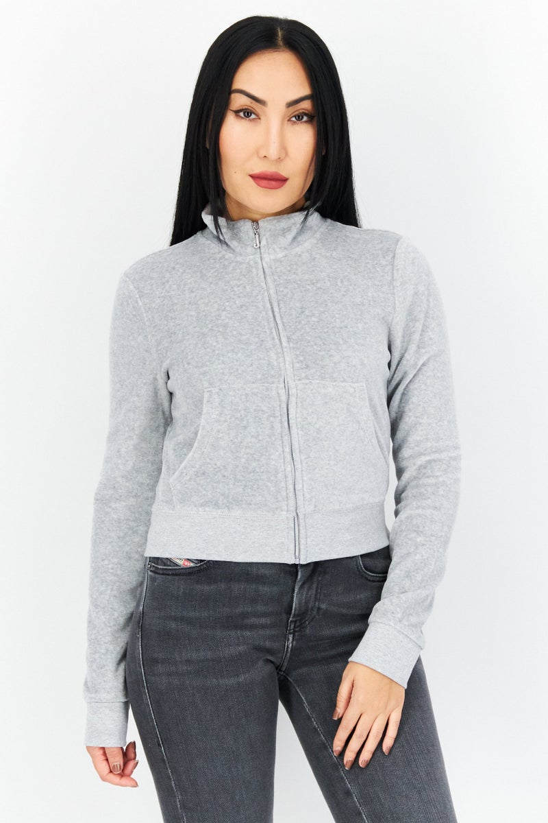 Women Mock Neck Long Sleeves Heather Sweatshirt, Grey Heather