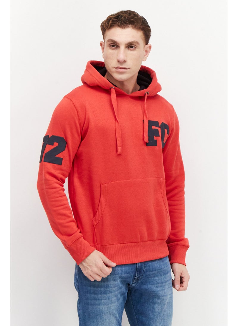 Men Hood with Drawstring Front Pocket Fleece Sweatshirts, Red