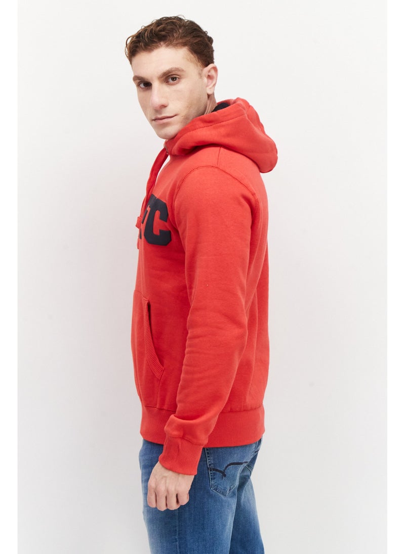 Men Hood with Drawstring Front Pocket Fleece Sweatshirts, Red