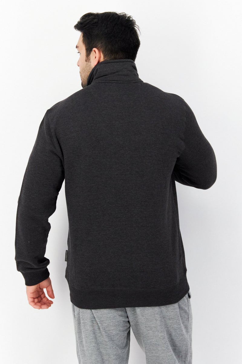 Men Mock Neckline Long Sleeves Brand Logo Sweatshirt, Charcoal