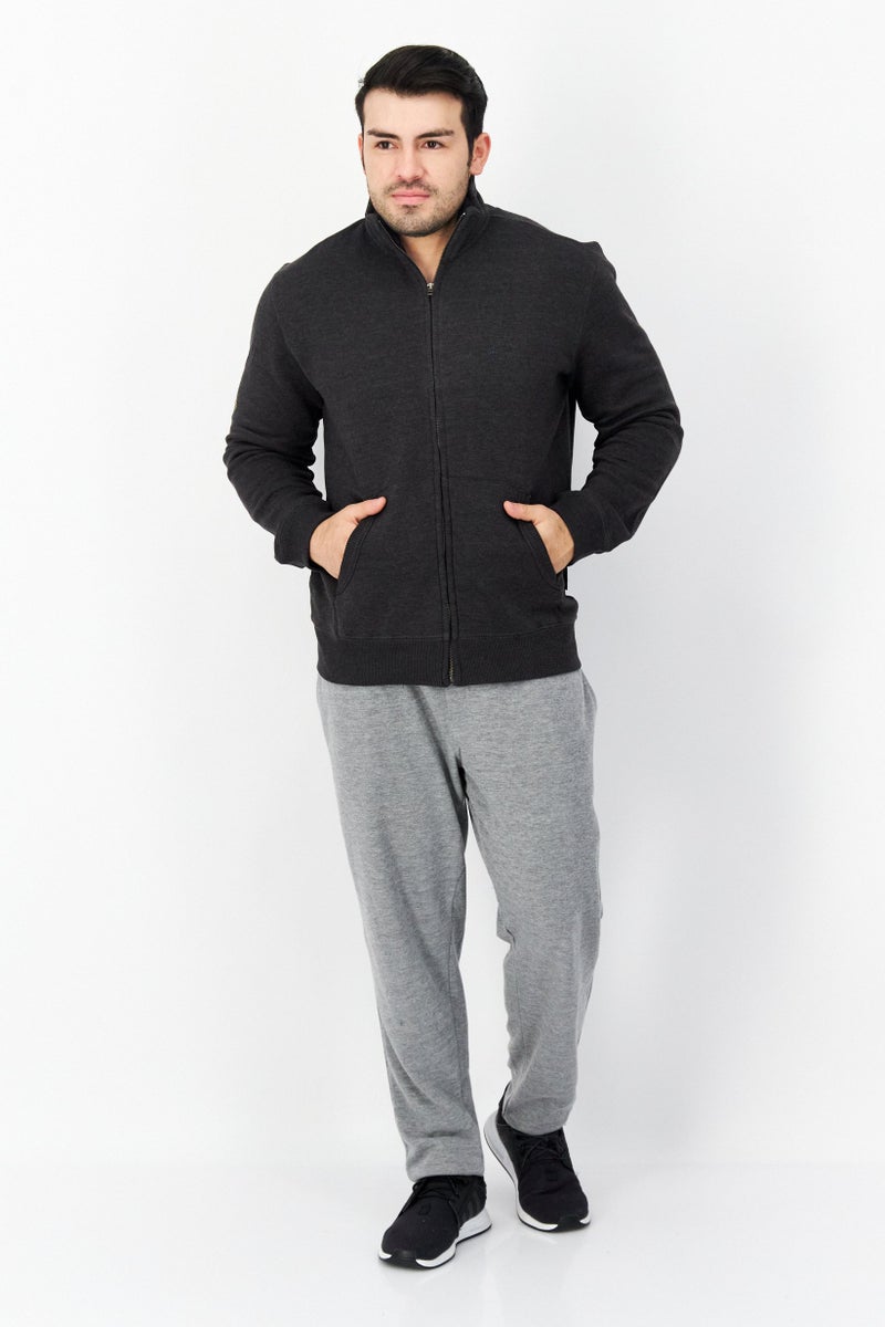 Men Mock Neckline Long Sleeves Brand Logo Sweatshirt, Charcoal