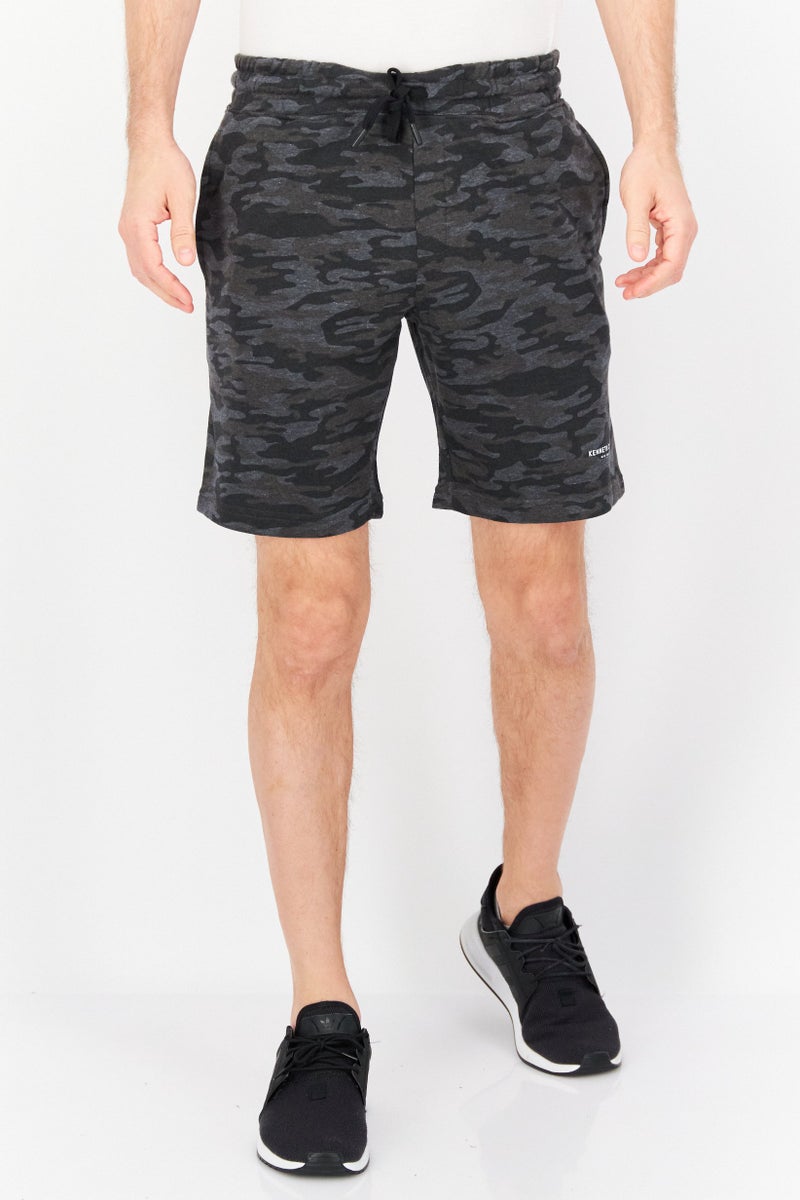 Men Drawstring Camouflage Basic Short, Grey Combo