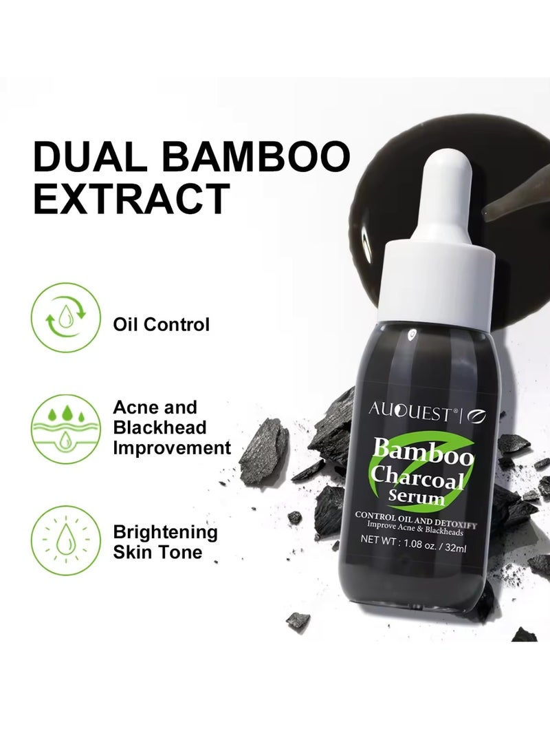 Bamboo Charcoal Serum Bamboo Charcoal Serum Control Oil and Detoxify Reduce Acne Blackheads Brightens Skin Improve Oily Skin Issues Bamboo Charcoal Oil Serum Bamboo Charcoal Acne Face Oil 32ml