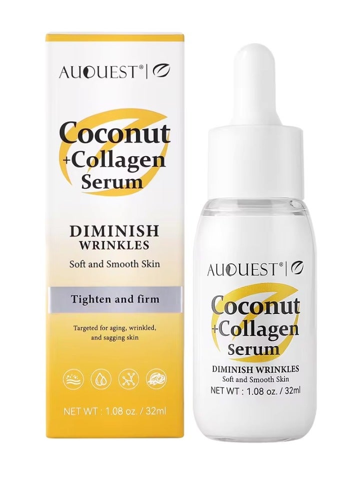 Coconut Collagen Serum Coconut Serum Reduce Wrinkles Tighten and Firm Skin Hydrating Moisturizing Nourishing Collagen Serum Lightweight and Refreshing Smooth Skin Serum Hyaluronic Acid Facial Serum 32ml