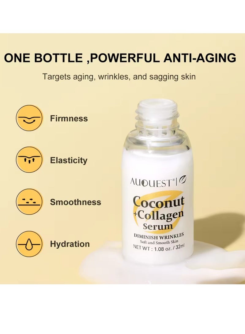 Coconut Collagen Serum Coconut Serum Reduce Wrinkles Tighten and Firm Skin Hydrating Moisturizing Nourishing Collagen Serum Lightweight and Refreshing Smooth Skin Serum Hyaluronic Acid Facial Serum 32ml