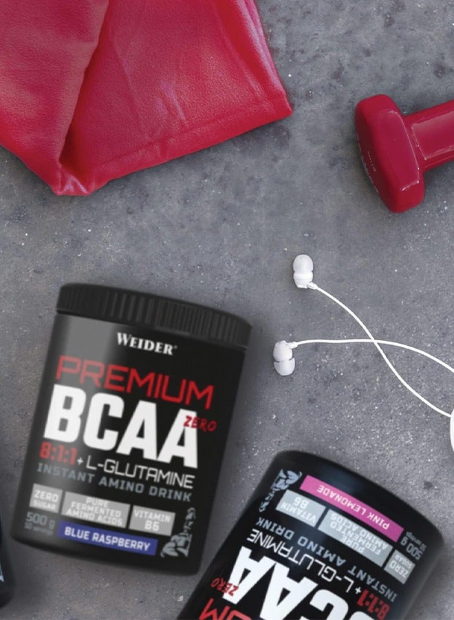 Premium BCAA Zero 8:1:1 + L-Glutamine - Blue Raspberry 500g, High Leucine Ratio Amino Acid Supplement