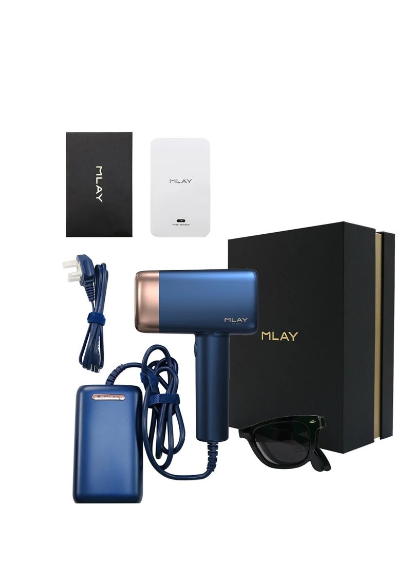 Newest T14 Laser Painless Fast Hair Removal 3℃ Cold Compress/5-Levels/500000 Pulses Dark Blue