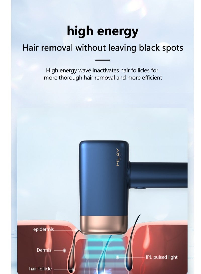 Newest T14 Laser Painless Fast Hair Removal 3℃ Cold Compress/5-Levels/500000 Pulses Dark Blue