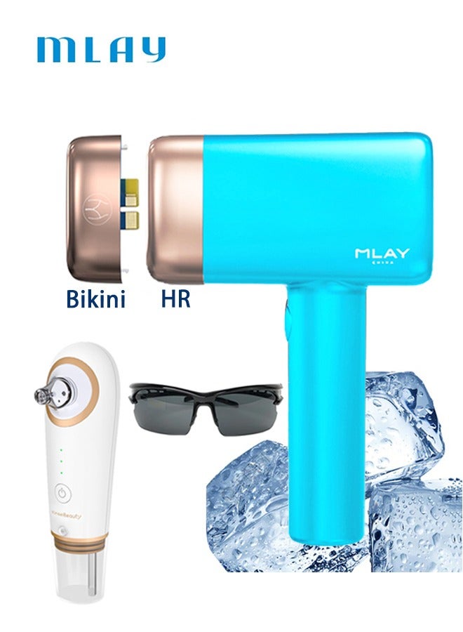 T14 Laser Painless Fast Hair Removal 3℃ Cold Compress/5-Levels/500000 Pulses Carry An Additional Lamp And Gift Sky Blue